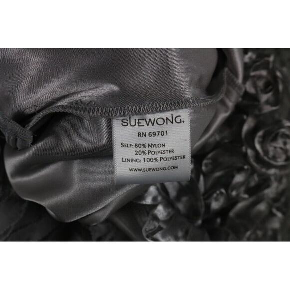 Sue Wong Nocturne Beaded Dress 12 Silver Floral Embroidery Party Cocktail - Picture 6 of 9